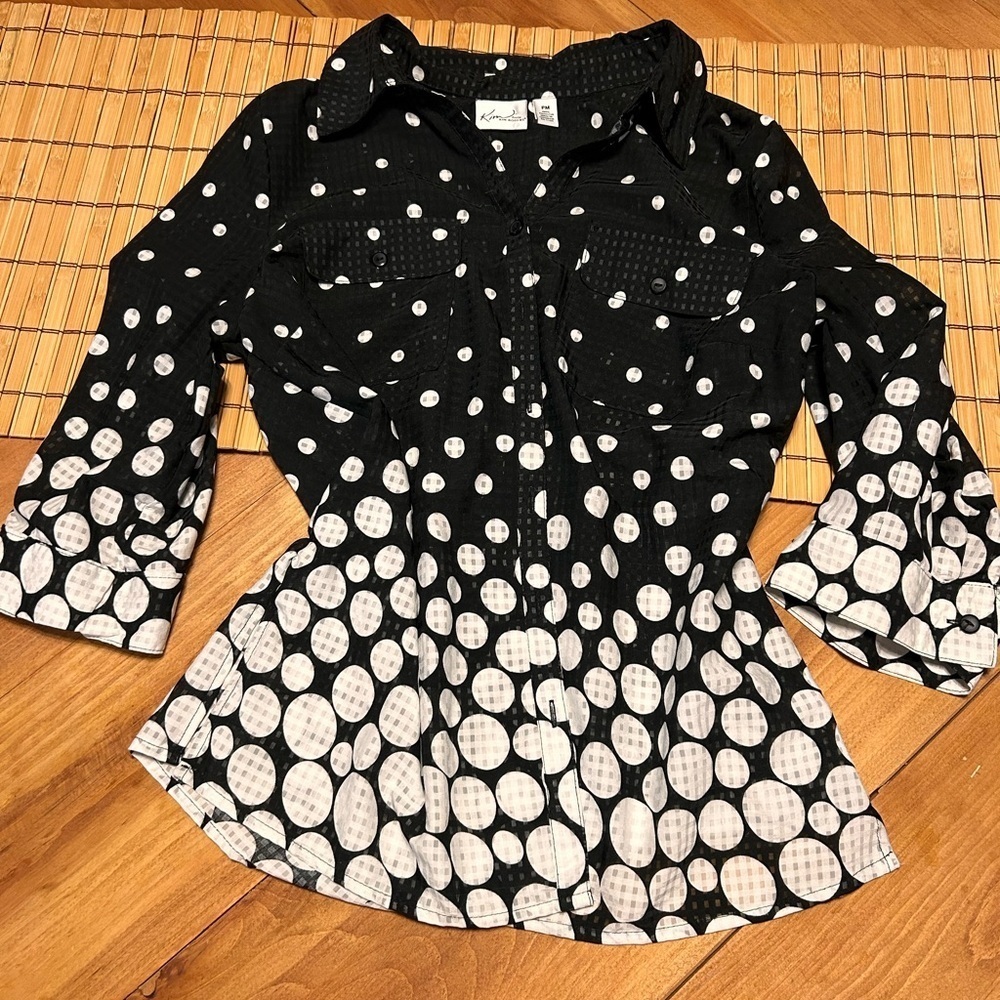 Kim Rogers Black and White Polka Dot Button Down Shirt
